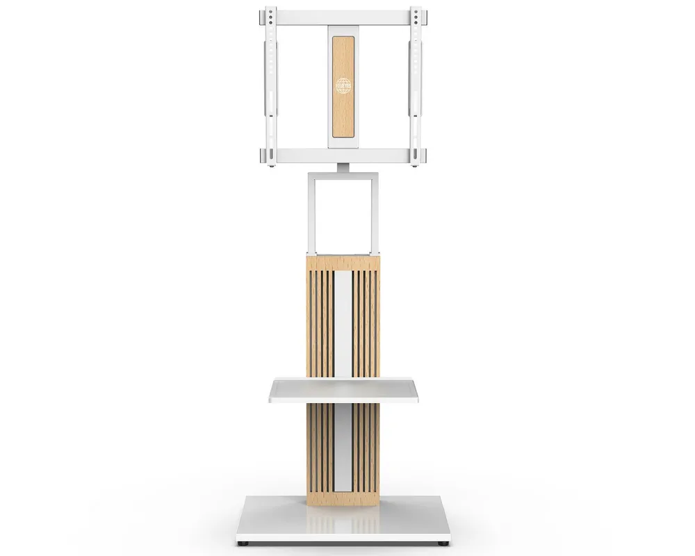 FITUEYES TV-Ständer TV-Standfuß mit verstellbarer Ablage, 32-65 Zoll, (bis 65,00 Zoll, höhenverstellbar, schwenkbar ±30°, aus Buchenholz)