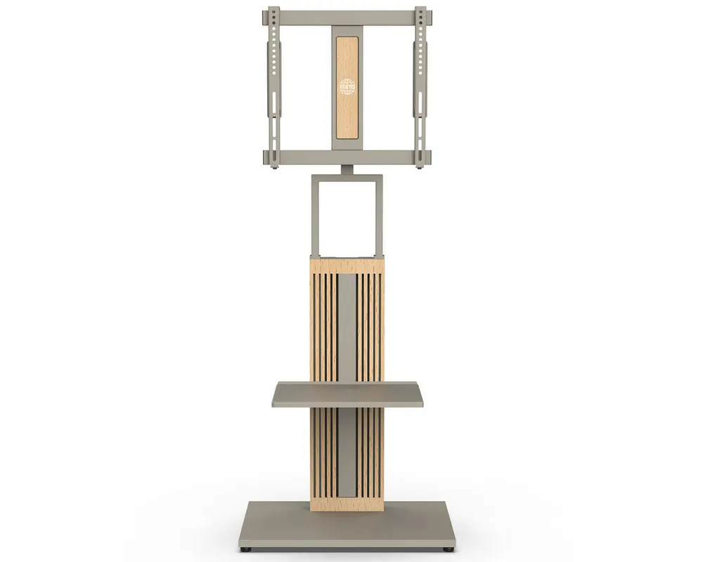FITUEYES TV-Ständer TV-Standfuß mit verstellbarer Ablage, 32-65 Zoll, (bis 65,00 Zoll, höhenverstellbar, schwenkbar ±30°, aus Buchenholz)