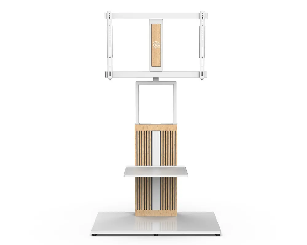 FITUEYES TV-Ständer TV-Standfuß mit verstellbarer Ablage, 55-88 Zoll, (bis 88,00 Zoll, höhenverstellbar, ±30° schwenkbar, aus Buchenholz)