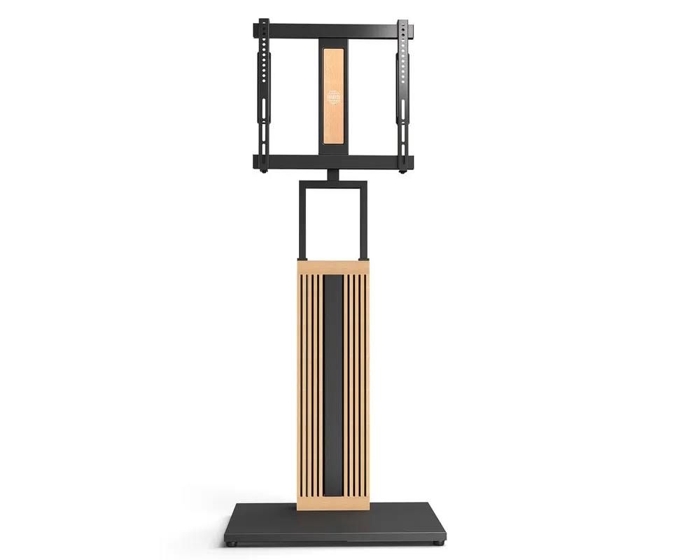FITUEYES TV-Ständer TV-Standfuß mit verstellbarer Ablage, 32-65 Zoll, (bis 65,00 Zoll, höhenverstellbar, schwenkbar ±30°, aus Buchenholz)