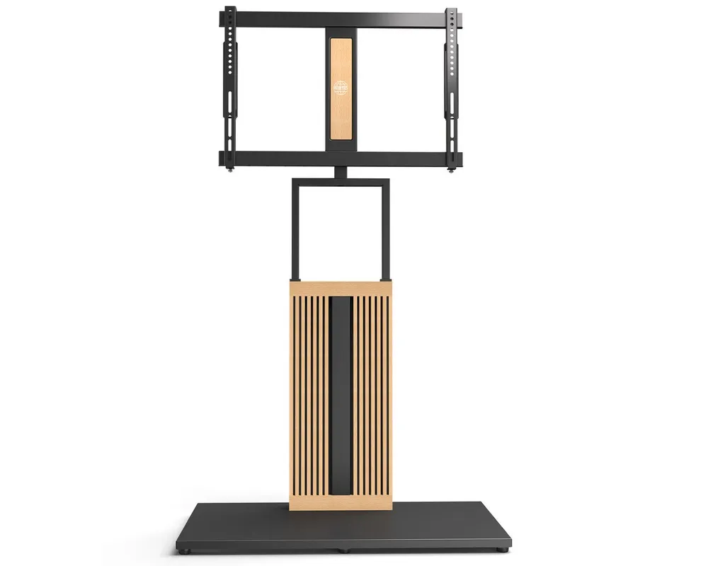FITUEYES TV-Ständer TV-Standfuß mit verstellbarer Ablage, 55-88 Zoll, (bis 88,00 Zoll, höhenverstellbar, ±30° schwenkbar, aus Buchenholz)