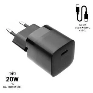 Fixed Mini-Set Netzwerkladegeräte mit USB-C-Ausgang und USB-C/USB-C-Kabel 20 W 1 m schwarz / PD