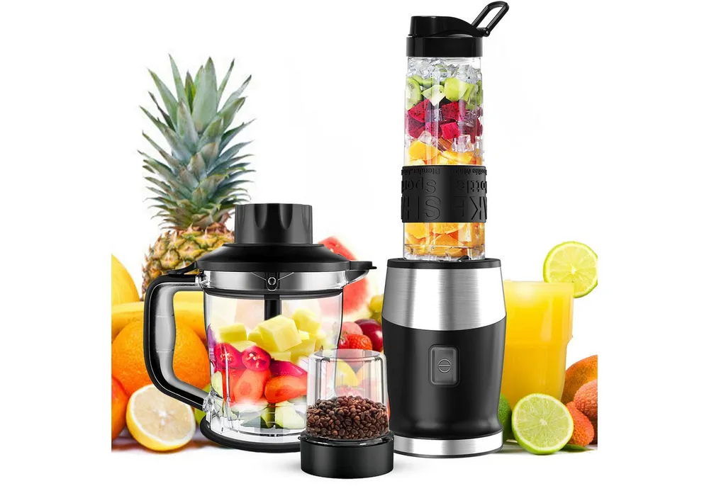 Fofile Standmixer 3-in-1 Mixer Smoothie Maker Zerkleinerer & Mühle mit Tragbarer Becher, 700 W, 24.000 U/min, 4 scharfen Edelstahlmessern, Ein-Knopf-Bedienung