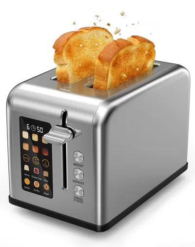 Fofile Toaster 2/4 Scheiben LED Anzeige Abbruch-, Auftau- & Aufwärmfunktion, 4 kurze Schlitze, für 4 Scheiben, 1760 W, 1760W, 6 Bräunungsstufen & Brotsorten, Langschlitztoaster