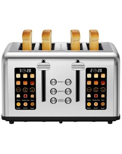 Fofile Toaster 2/4 Scheiben LED Anzeige Abbruch-, Auftau- & Aufwärmfunktion, 4 kurze Schlitze, für 4 Scheiben, 1760 W, 1760W, 6 Bräunungsstufen & Brotsorten, Langschlitztoaster