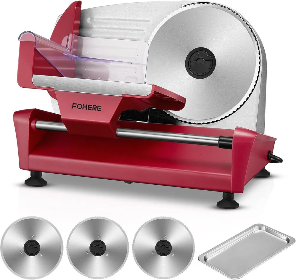 FOHERE Allesschneider Elektrischer 250W, Edelstahl Brotschneidemaschine elektrisch, 250 W, 3 Klingen, verstellbare Küchenmaschine 0 bis 15mm, geeignet für Küche