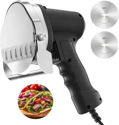 FOHERE Elektromesser Elektrisches Dönermesser, 3800 rpm, Shawarma Dönermesser, 80 W, Edelstahl Doppelklinge, Stufenlos Verstellbar von 0-8 mm