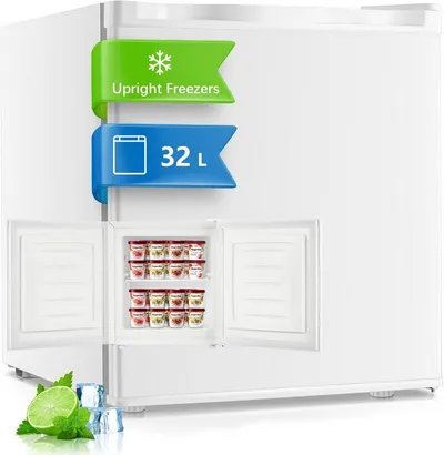 FOHERE Gefrierschrank BD-32, 49.8 cm hoch, 47.3 cm breit, Türanschlag, verstellbare Füße und herausnehmbare Einlegeböden