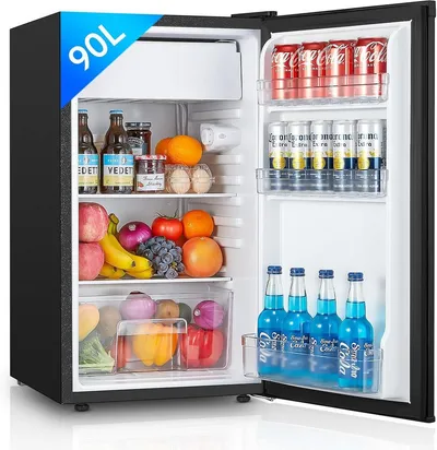 FOHERE Kühlschrank 90L, Kühl- und Gefrierfunktion, Gemüseschublade, 7 Einstellstufen BC-90, 43.5 cm hoch, 79 cm breit