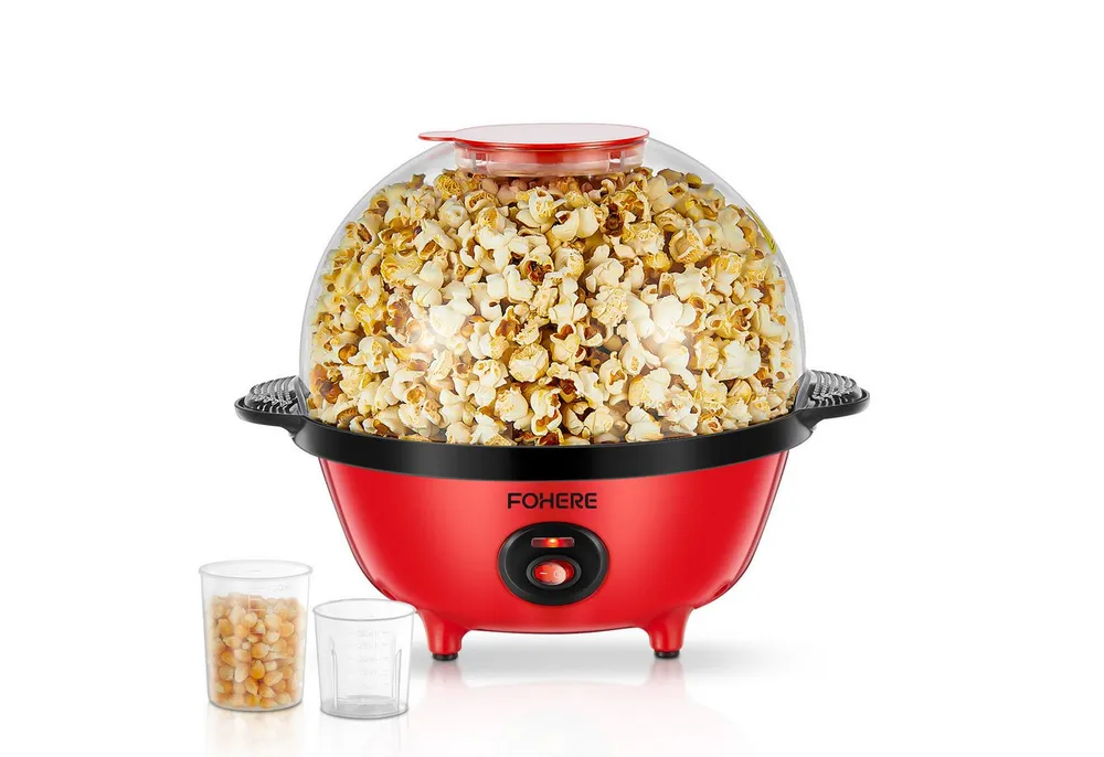 FOHERE Popcornmaschine 4.5L 700W Popcornmaschine mit 2 Messbecher, für Zucker und Öl, Automatisches Rühren