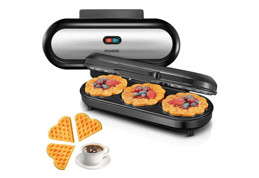 FOHERE Waffeleisen King Size Waffeleisen, 15 Herzwaffeln in 2 Minuten, 1200 W, Antihaftbeschichteten Backflächen für Herzwaffeln, Backampel