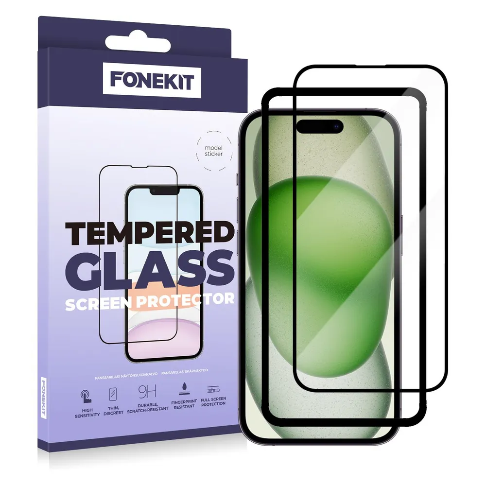 FoneKit Full Cover -panssarilasi, iPhone 15 Plus