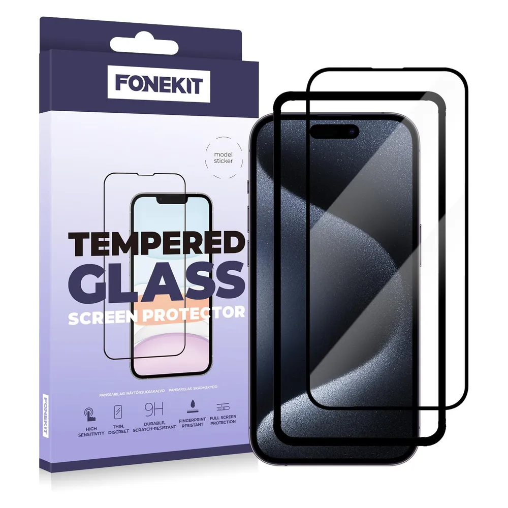 FoneKit Full Cover Tempered Glass, iPhone 15 Pro Max