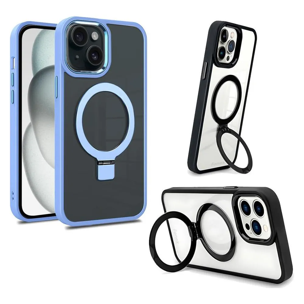 Fongex iPhone 15 Plus - Fonex Kickstand Hülle mit Magnet hellblau