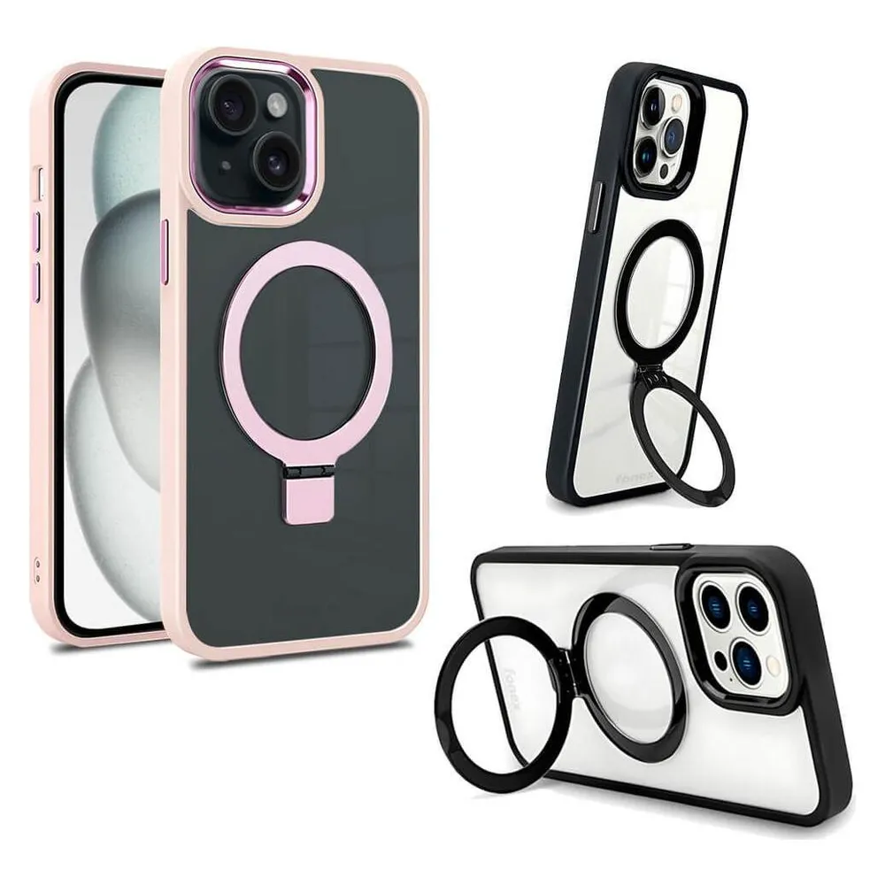 Fongex iPhone 15 Plus - Fonex Kickstand Hülle mit Magnet rosa