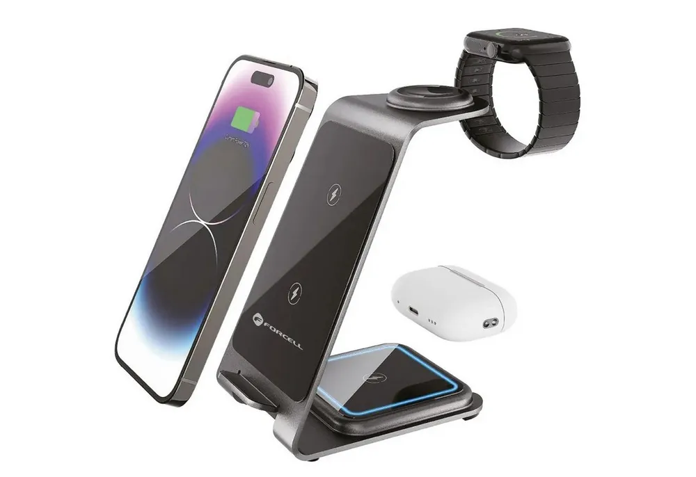Forcell Forcell 3in1 Ladestation für Apple, Samsung uvm. Smartphone-Ladegerät (Ladestation für iPhone Pods Samsung Galaxy Watch Buds USB Ladegerät)
