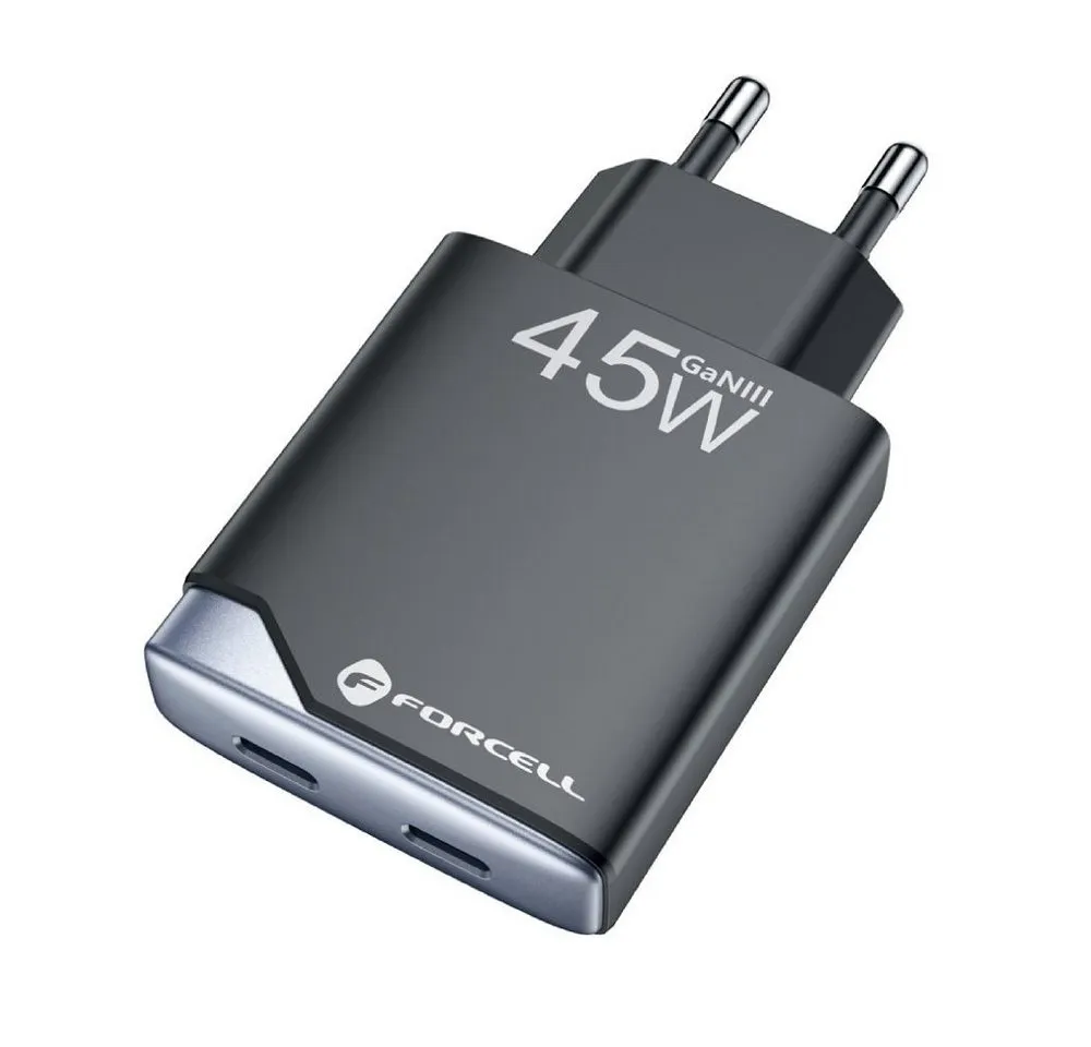 Forcell FORCELL F-Energy GaN III Ladegerät 45 W 2x USB-C Smartphone-Ladegerät
