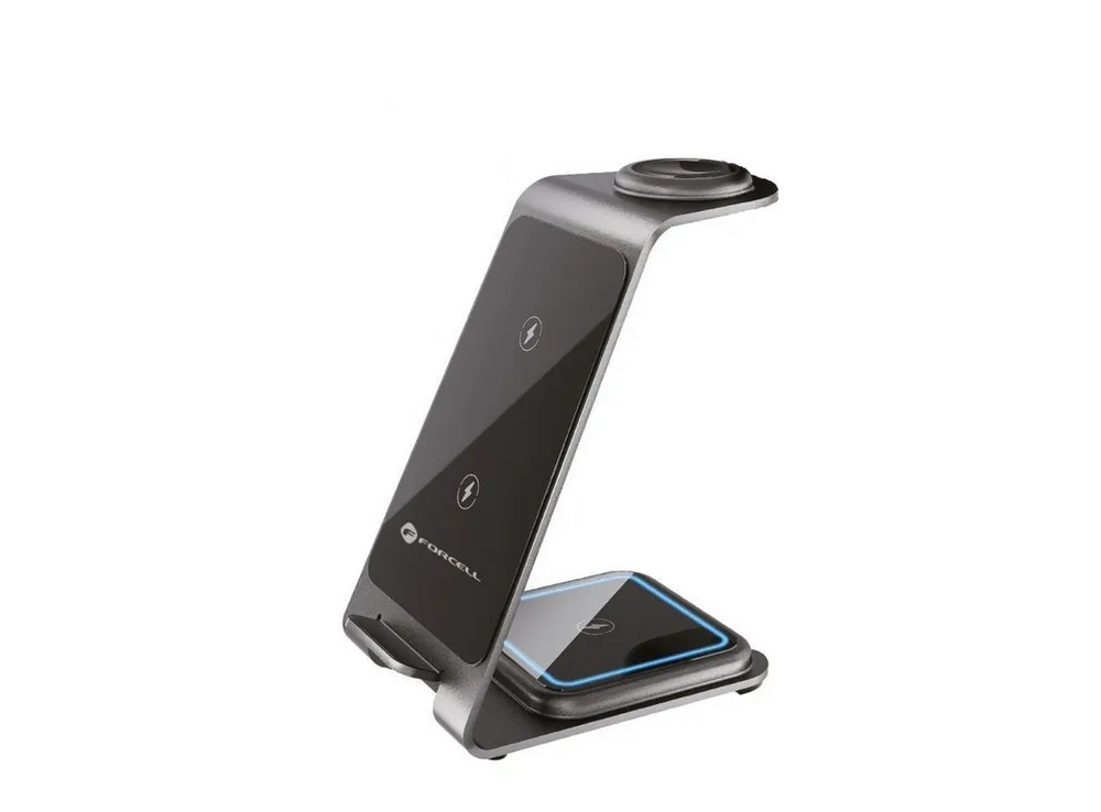Forcell Simply Charge Wireless Charger (2000 mA, Einzelgerät, Einzelladegerät mit USB-C-Kabel, 3in1 Ladegerät, 15 W, Qi, Alu, USB-C, Schnellladung, grau)