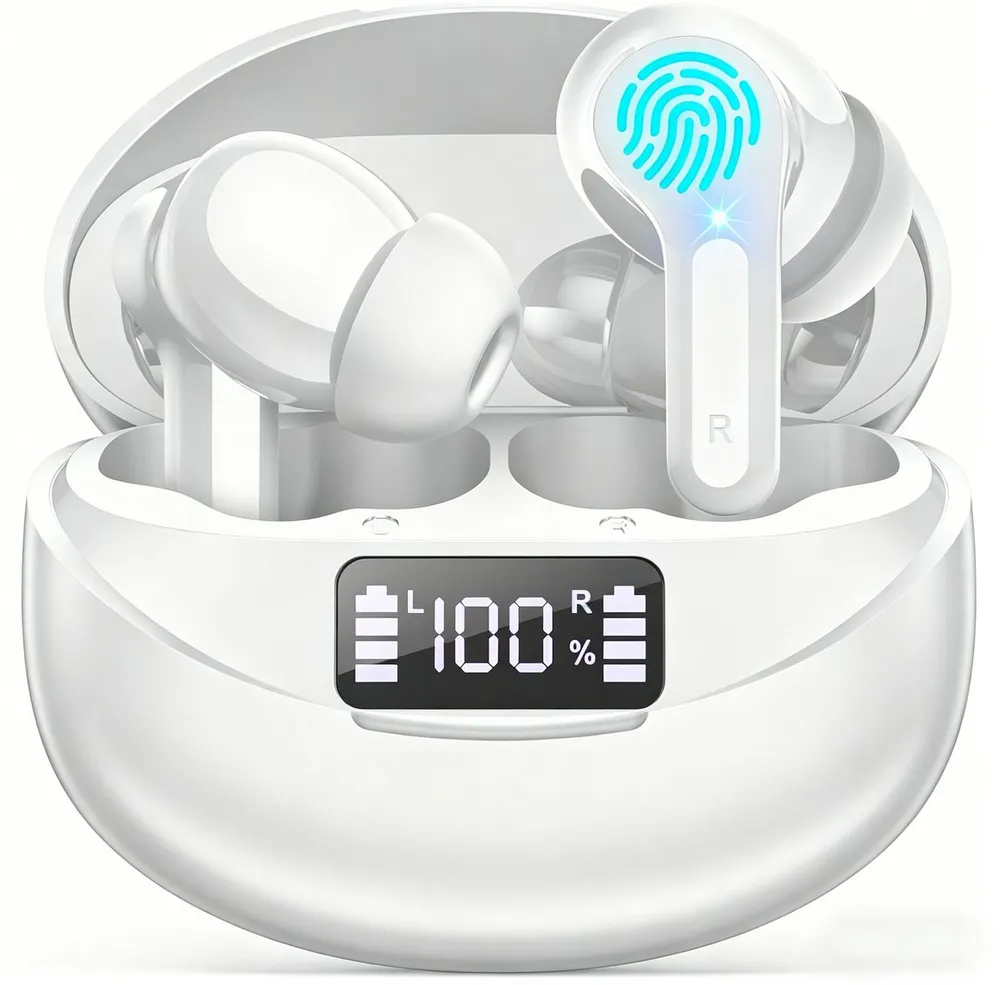 Forrlite 2026 Neue In Ear Kopfhörer, In Ear Ohrhörer, Kopfhörer kabellos Bluetooth-Kopfhörer (Noise Cancelling 50 Std Spielzeit In Ear Kopfhörer mit 6 ENC Noise Cancelling Mics, IP7 Wasserdicht Ohrhörer, Kabellose Kopfhörer mit LED-Anzeige, HiFi Stereo)