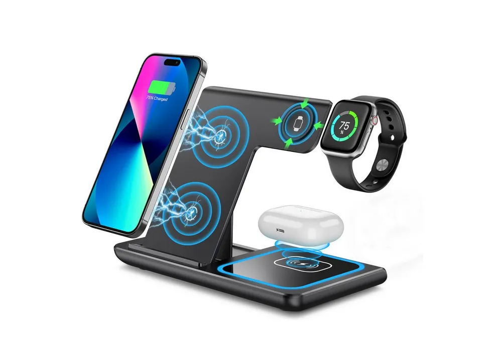 Forrlite 2026 Neues Kabelloses Ladegerät,Induktive Ladestation 4 in 1, Induktions-Ladegerät (4 in 1 iPhone Ladestation, 25W Wireless Charger, Qi 2.0 Schnellladung, Schnellladegerät für iPhone 8–17 Serie, Apple Watch, AirPods & Samsung)