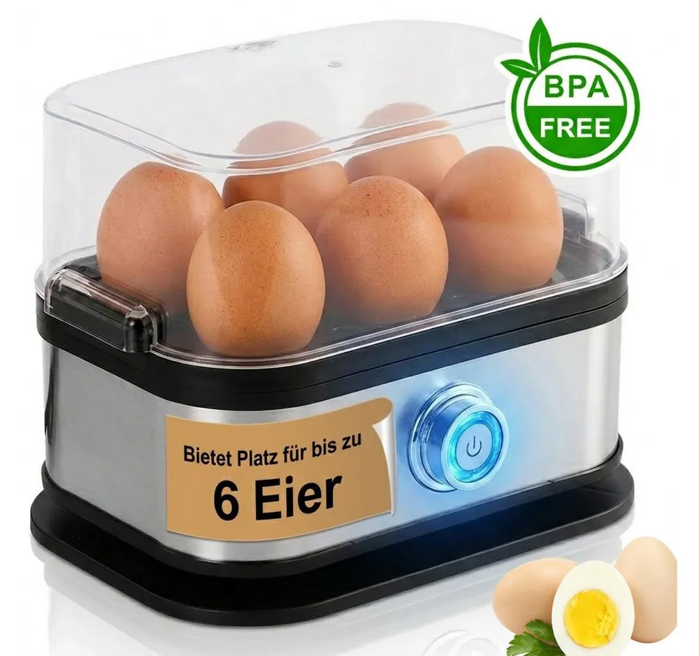 Forrlite Eierkocher für 6 Eier, Dampfgarer, für Frühstückseier von weich bis hart, Anzahl Eier: 6 St., 200 W, BPA-frei, mit Überhitzungsschutz, spülmaschinengeeignet