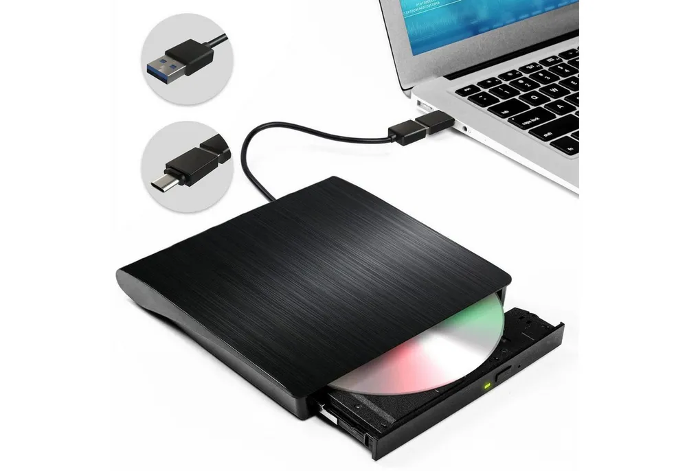 Forrlite Externes CD DVD Laufwerk USB 3.0 Typ-C, Slim CD DVD RW Brenner DVD-Brenner (DVD 8x/CD 24x, Externes DVD-Laufwerk,Kompatibel mit Windows)
