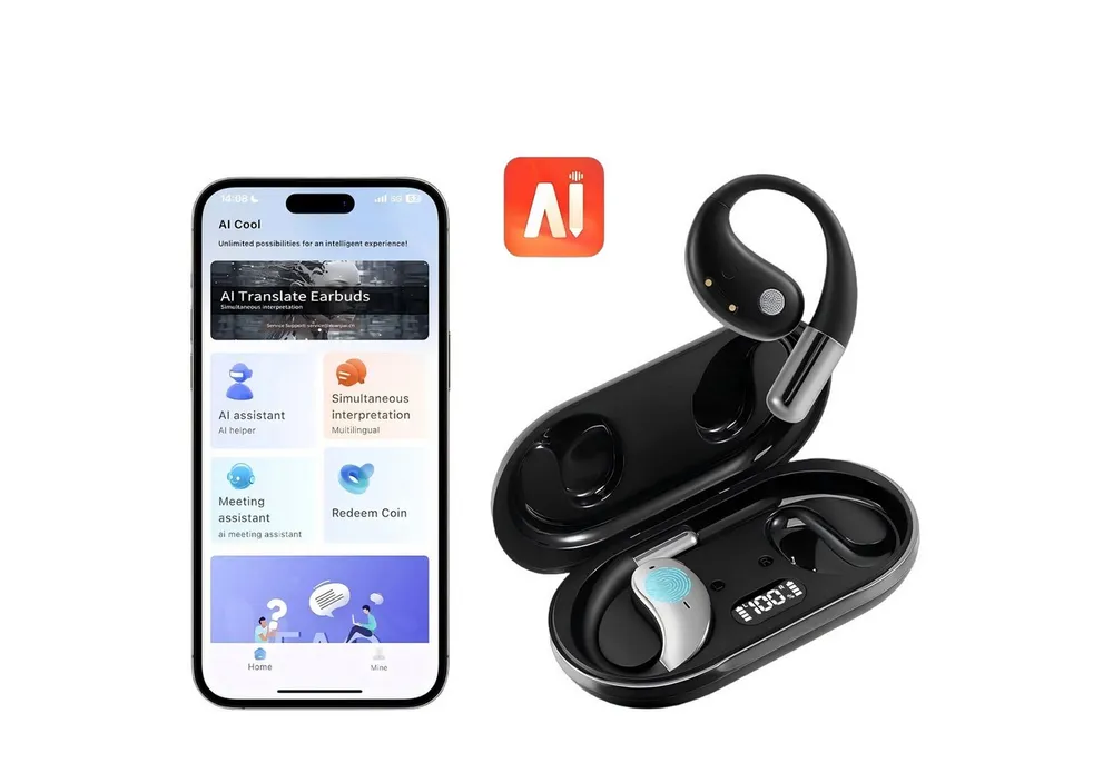 Forrlite In Ear Ohrhörer, Sprachübersetzer Kopfhörer AI Übersetzungskopfhörer Open-Ear-Kopfhörer (3-in-1 Sprachübersetzer Kopfhörer, Bluetooth 5.4 Sport-Kopfhörer, für Übung, Büro und Langzeitgebrauc, Bluetooth Kopfhörer)