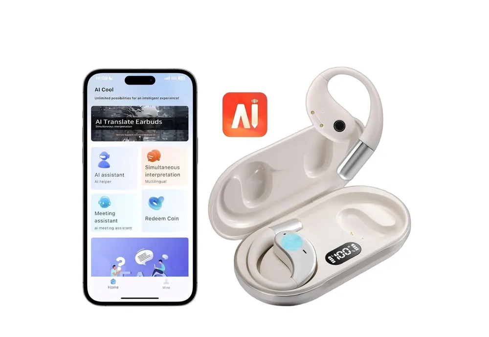 Forrlite In Ear Ohrhörer, Sprachübersetzer Kopfhörer AI Übersetzungskopfhörer Open-Ear-Kopfhörer (3-in-1 Sprachübersetzer Kopfhörer, Bluetooth 5.4 Sport-Kopfhörer, für Übung, Büro und Langzeitgebrauc, Bluetooth Kopfhörer)