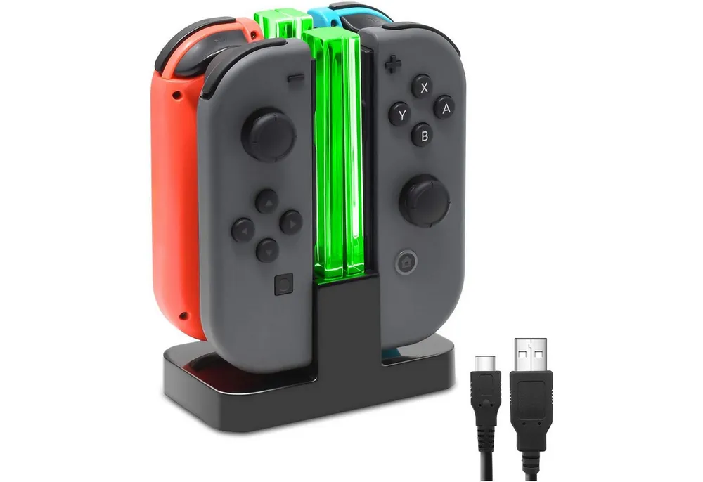 Forrlite Ladestation für Nintendo Switch 4 in 1 Joy-Con Controller Zubehör Nintendo (Controller-Ladestation, Joy-Con Ladegerät Typ-C Kabel, mit individueller LED-Anzeige, Controller Ladestation Kompatibel mit JoyCons)