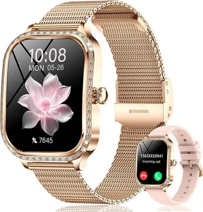 Forrlite Smartwatch Damen, Neueste Fitness Uhr mit Anruffunktion Smartwatch (4,45 cm) IP68 Wasserdicht,Uhren Watch für Android IOS, Fitnessuhr Tracker mit Pulsmesser Schrittzähler Schlafmonitor