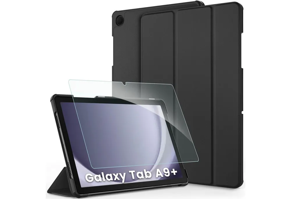 Forrlite Tablet-Hülle Panzerglas für Samsung Galaxy Tab A9 Plus/A9+ Hülle mit Schutzfolie, Standfunktion,Modische Praktische Smart Auto Schlaf/Wach Funktion