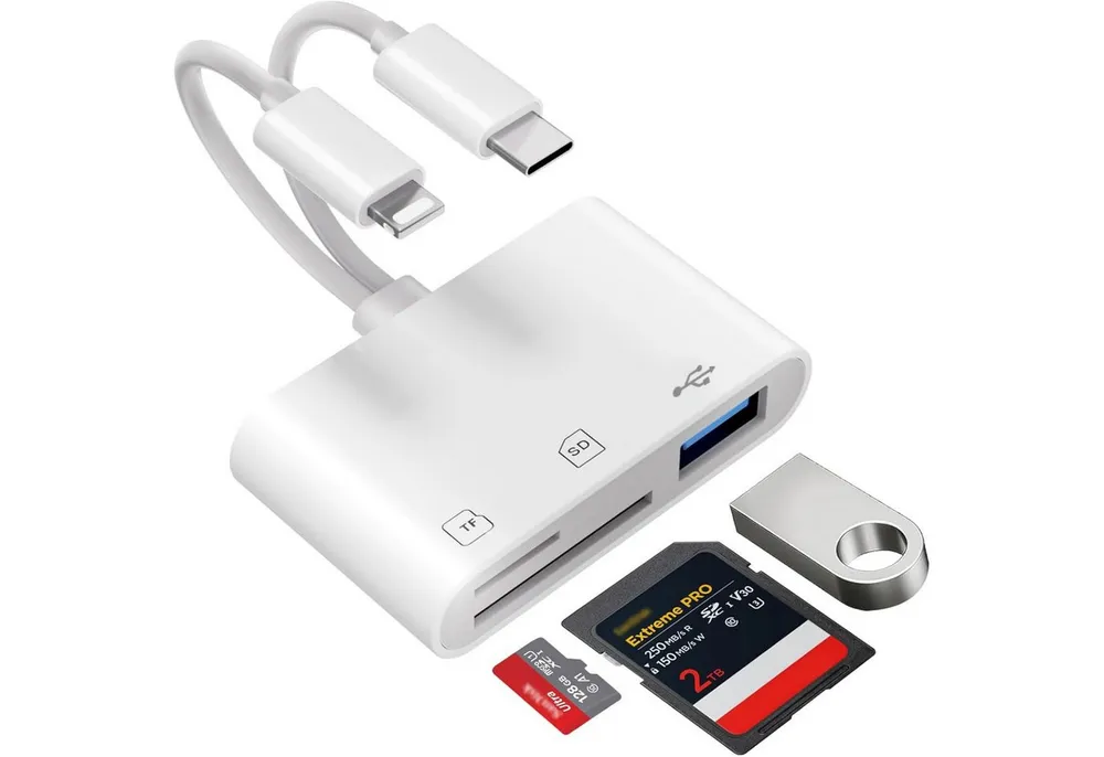 Forrlite USB-C Hub 3-IN-2 Adapter, USB SD Kartenleser für iPhone iPad USB-Adapter