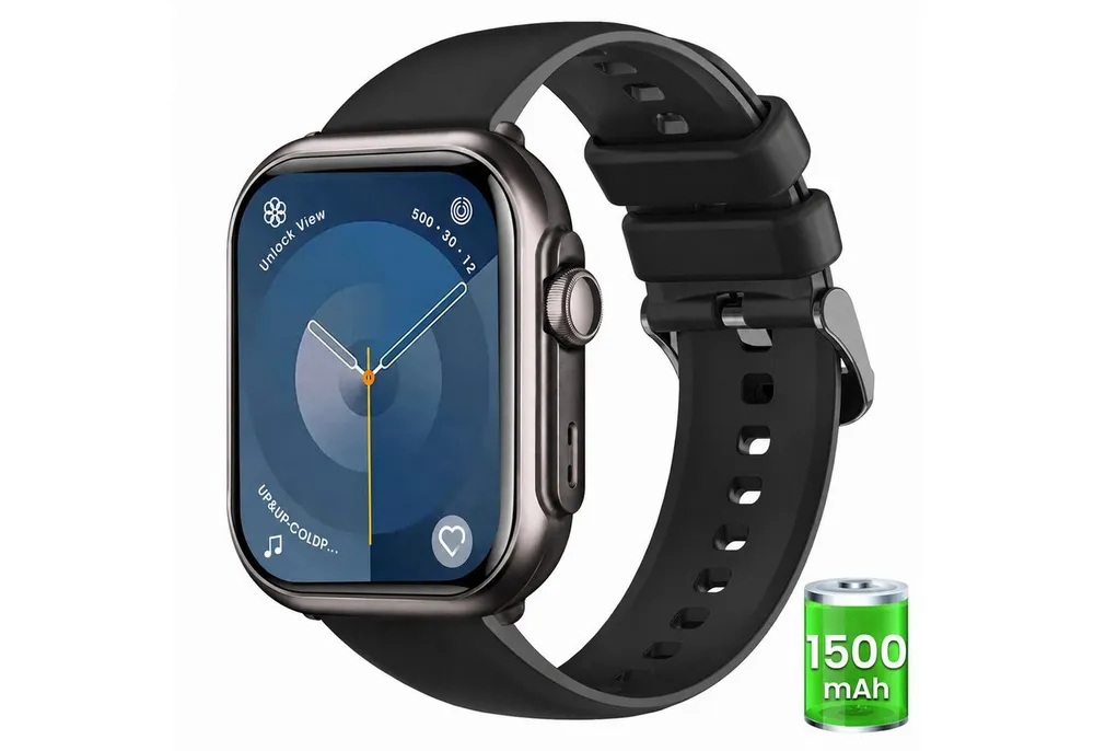 FOSMET 2026 1500mAh Akku Smartwatch Herren Damen 1.83 " AMOLED Display Smartwatch (4.65 cm), Herzfrequenz-/Blutdruck-/SpO2-/Schlafüberwachung für Android und iOS