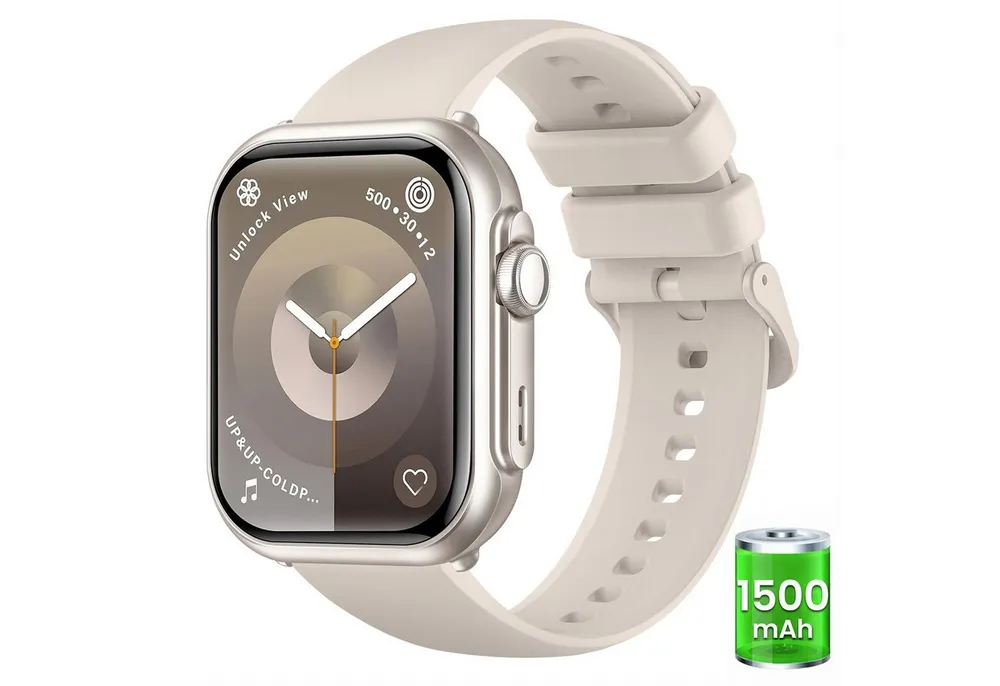 FOSMET 2026 1500mAh Akku Smartwatch Herren Damen 1.83 " AMOLED Display Smartwatch (4.65 cm), Herzfrequenz-/Blutdruck-/SpO2-/Schlafüberwachung für Android und iOS