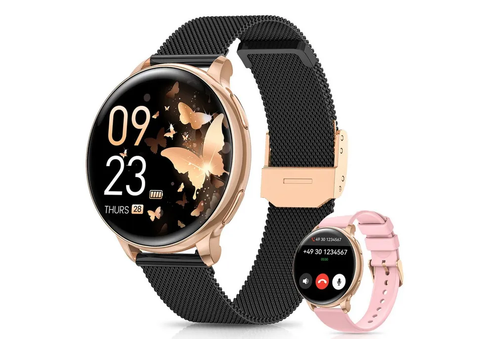FOSMET 2026 Neue Smartwatch Damen,1.27" AMOLED,Bluetooth-Anruffunktion Smartwatch (3.23 cm) Pulsuhr,Schlafmonitor,SpO2, Watch, Sportuhr, Fitnessuhr Damen, IP68/mit Herzfrequenz/SpO2/Blutdruck/Schlafüberwachungsfunktion