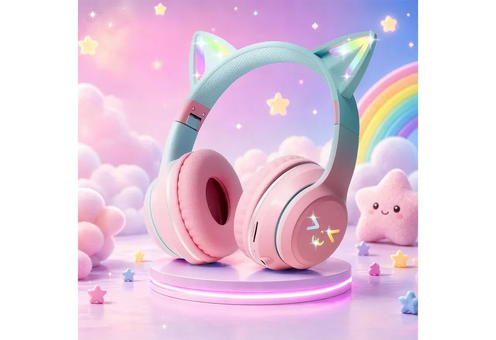 FOSMET Bluetooth Kopfhörer Kinder mit LED-Leuchten 60dBA Lautstärkebegrenzung Over-Ear-Kopfhörer (10 Stunden Spielzeit, Stereo-Sound, Kinderkopfhörer für Tablet/Reisen)