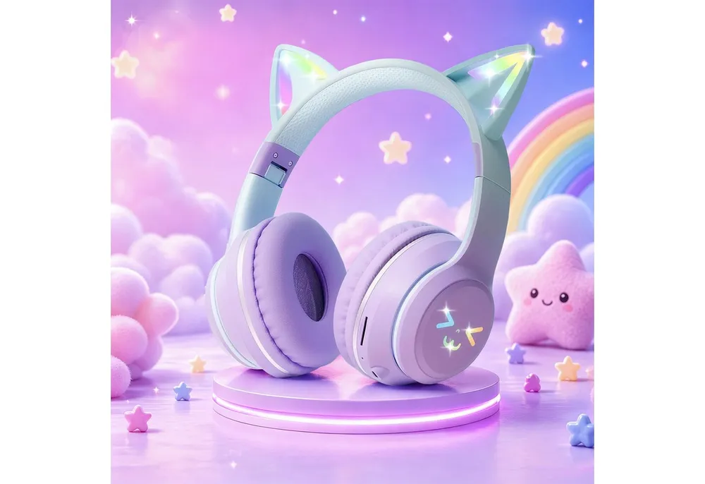 FOSMET Bluetooth Kopfhörer Kinder mit LED-Leuchten 60dBA Lautstärkebegrenzung Over-Ear-Kopfhörer (10 Stunden Spielzeit, Stereo-Sound, Kinderkopfhörer für Tablet/Reisen)