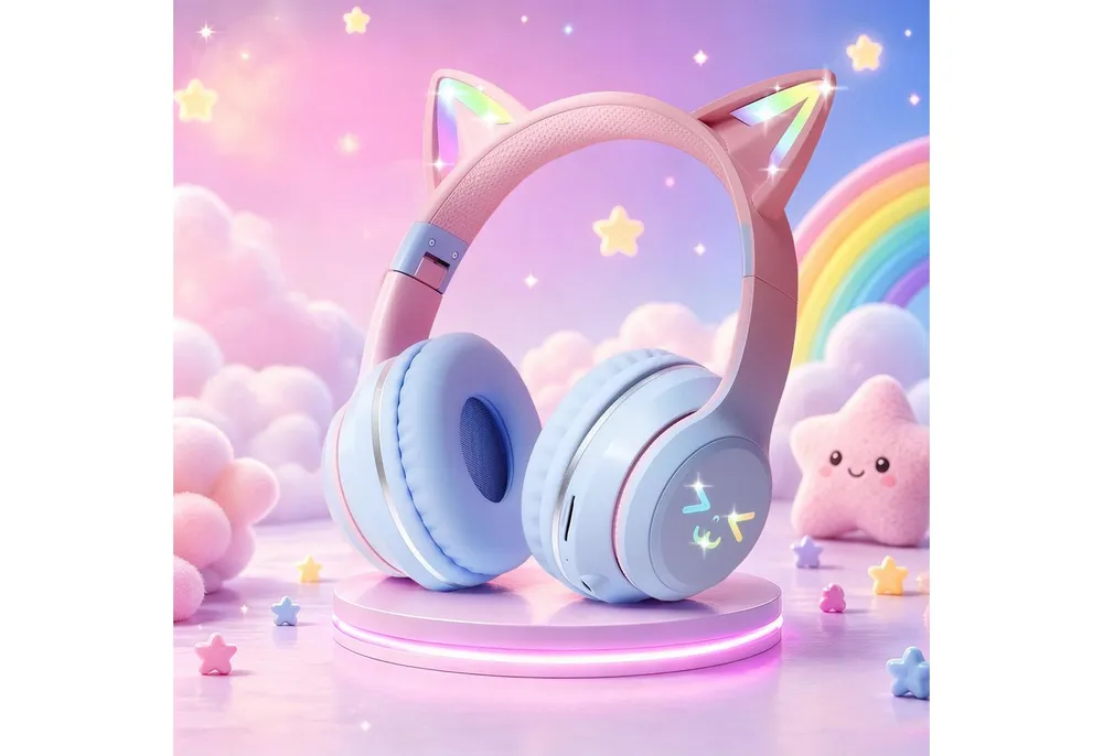 FOSMET Bluetooth Kopfhörer Kinder mit LED-Leuchten 60dBA Lautstärkebegrenzung Over-Ear-Kopfhörer (10 Stunden Spielzeit, Stereo-Sound, Kinderkopfhörer für Tablet/Reisen)