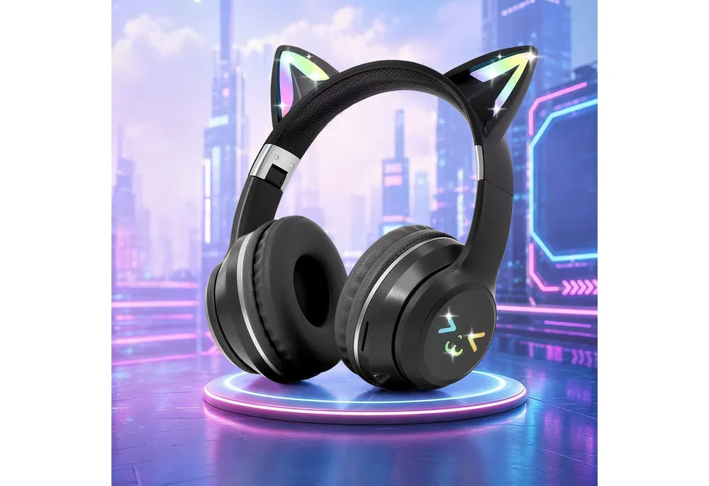 FOSMET Bluetooth Kopfhörer Kinder mit LED-Leuchten 60dBA Lautstärkebegrenzung Over-Ear-Kopfhörer (10 Stunden Spielzeit, Stereo-Sound, Kinderkopfhörer für Tablet/Reisen)