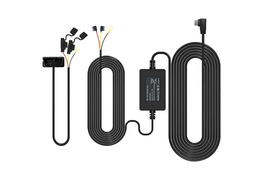 FOSMET Spannungswandler OBD Hardwire Kit mit USB C Port, Unterspannungsschutz & 24H Parkmodus, (Dashcam Auto 12V-24V auf DC 5V 3A Auto Dash Ladegerät Netzkabel), Dashcam Auto 12V-24V auf DC 5V Auto Dash Ladegerät Netzkabel