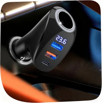 FOSMET Zigarettenanzünder-Verteiler 70W Zigarettenanzünder,4in1 Einziehbares Auto USB C Ladegerät Adapter (USB C Schnellladegerät,Spannungsanzeige,Auto Feuerzeug Ladegerät, 80W Zigarettenanzünder – Für Dashcams, Kühlbox & GPS-Geräte), Echtzeit-Voltmeter – Digitale Anzeige zur Stromüberwachung