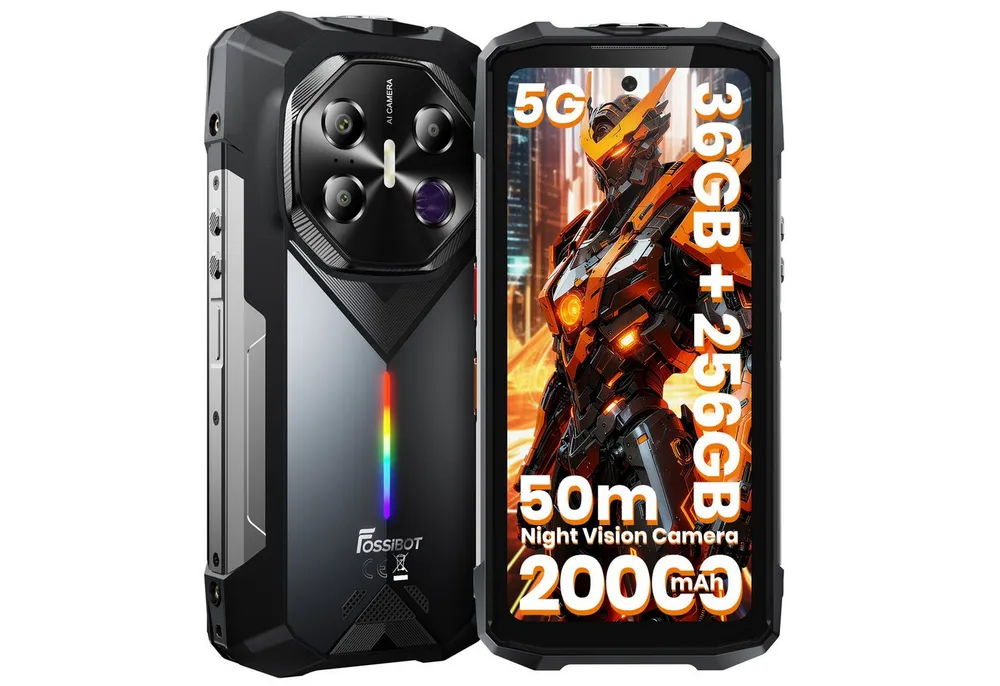 Fossibot 5G Robustes Handy 256GB 6,78'' 120Hz 20000mAh Android 15 IP68 Outdoor Smartphone (17,2 cm/6.78 Zoll, 256 GB Speicherplatz, 50 MP Kamera, 110dB-Lautsprecher/1,5W LED-Campinglicht,5G Outdoor Handy,Octa-Core)
