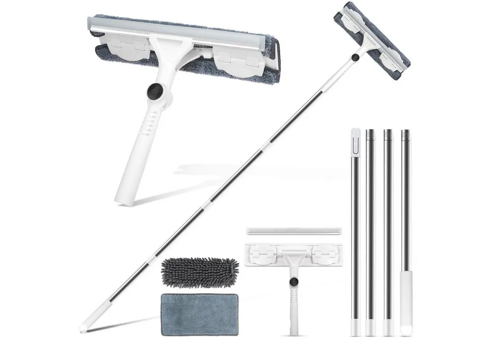 FOUORTUNATE-BEE Fensterreiniger Teleskop Fensterputzer Fensterabzieher Set Biegsamer Kopf, (2-in-1 Fenster Putzen Set mit Gummiwischerblatt)