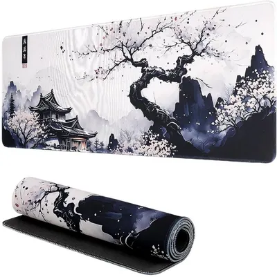 FOUORTUNATE-BEE Mauspad Große Mauspad Sakura Design Schreibtischunterlage rutschfest, 80*30cm Gaming Mauspad mit Kirschblüten Motiv für Büro & Zuhause