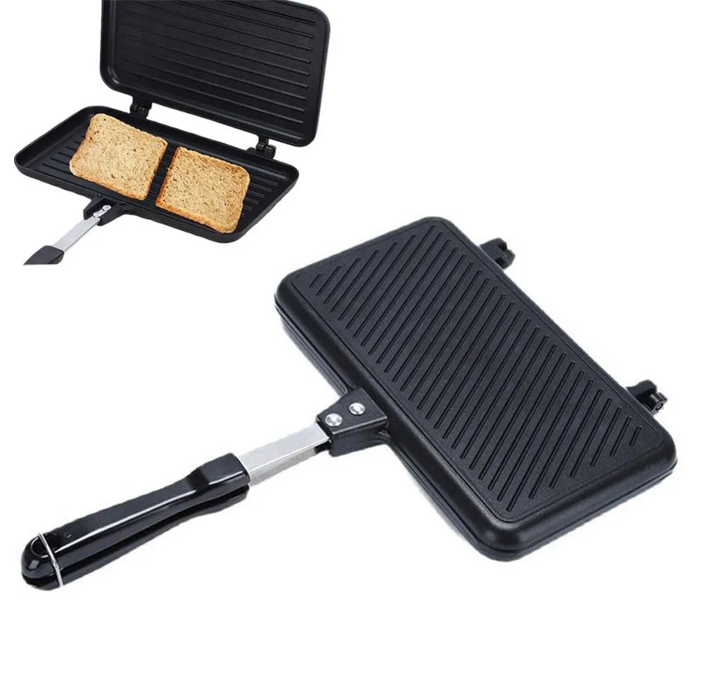 FOUORTUNATE-BEE Sandwichmaker Sandwichmaker Doppelseitige Pfanne Antihaft Toastpfanne Küche, Für Waffeln Toast Steak Camping Tragbare Grillpfanne Haushalt