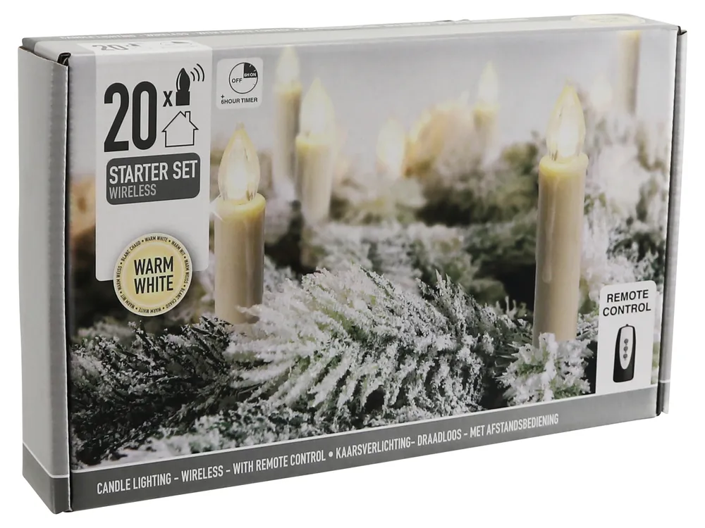 LED-Baumkerzen, 20er Set, kabellos mit FB, Timer