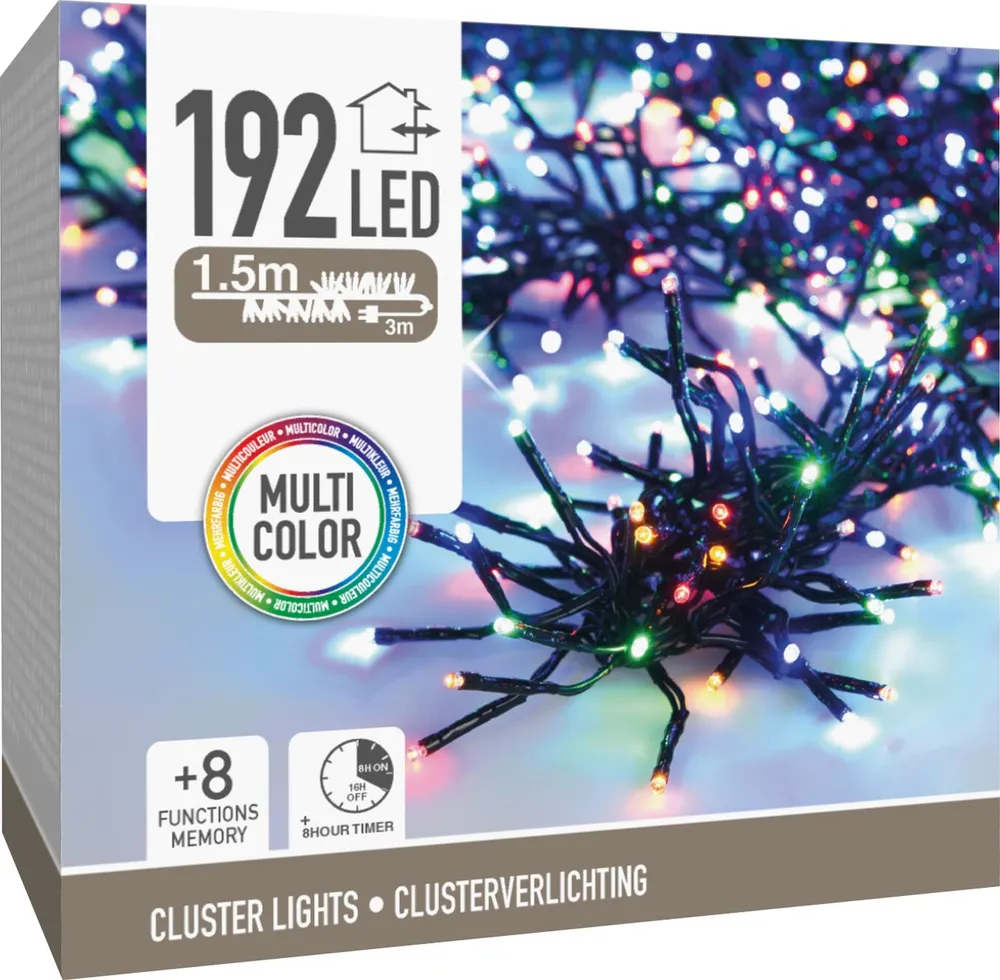 LED-Clusterbeleuchtung Büschel bunt, 192 LEDs, schwarzes Kabel, Innen/Außen, 4,5m