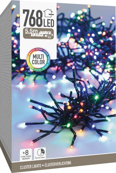 LED-Clusterlichterkette Büschel bunt, 768 LEDs, schwarzes Kabel, Innen/Außen, 8,5m
