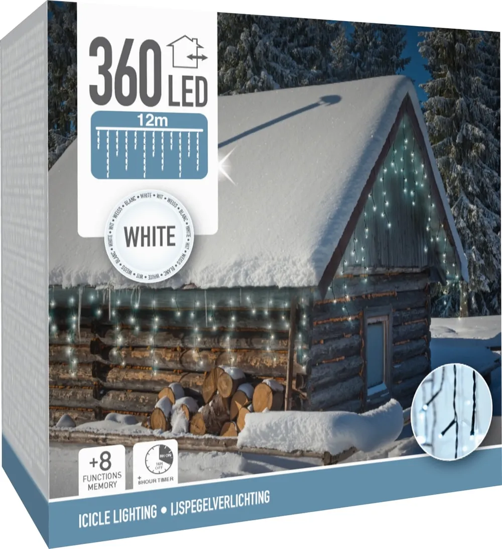 LED-Eiszapfenbeleuchtung kaltweiß, 360 LEDs, Grünes Kabel, Innen/Außen, 15m