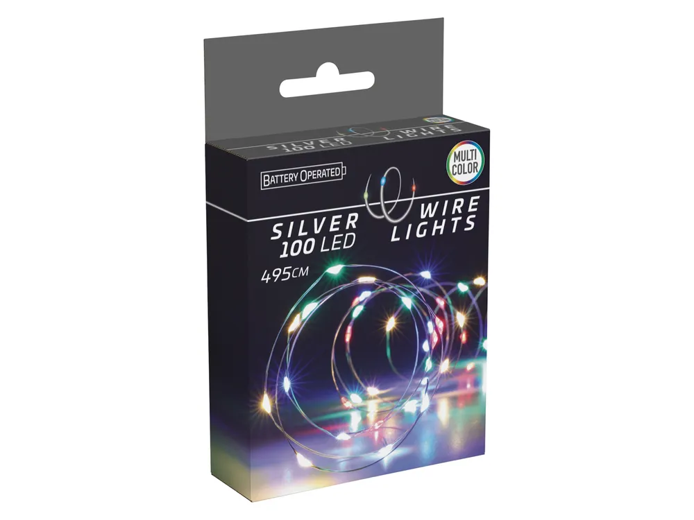 LED-Lichterkette, Silberdraht, 100 LEDs, bunt, Batteriebetrieb